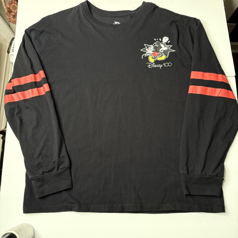 Disney 100 Mickey Mouse Shirt Mens 2XL Black Long Sleeve Crewneck‎ Graphic Tee